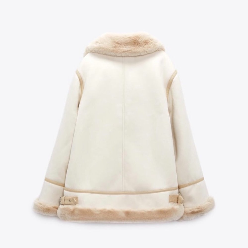 ZARA Women's Faux Suede Double Faced Long Jacket(Ecru, US L/EUR L) - Picture 10 of 16